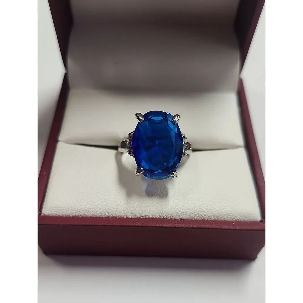 Blue Oval Crystal Statement Ring - Women's Jewelry Size 6.25
